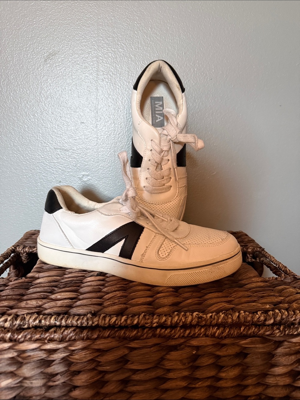 MIA White Leather Sneakers with Black Accent Stripe